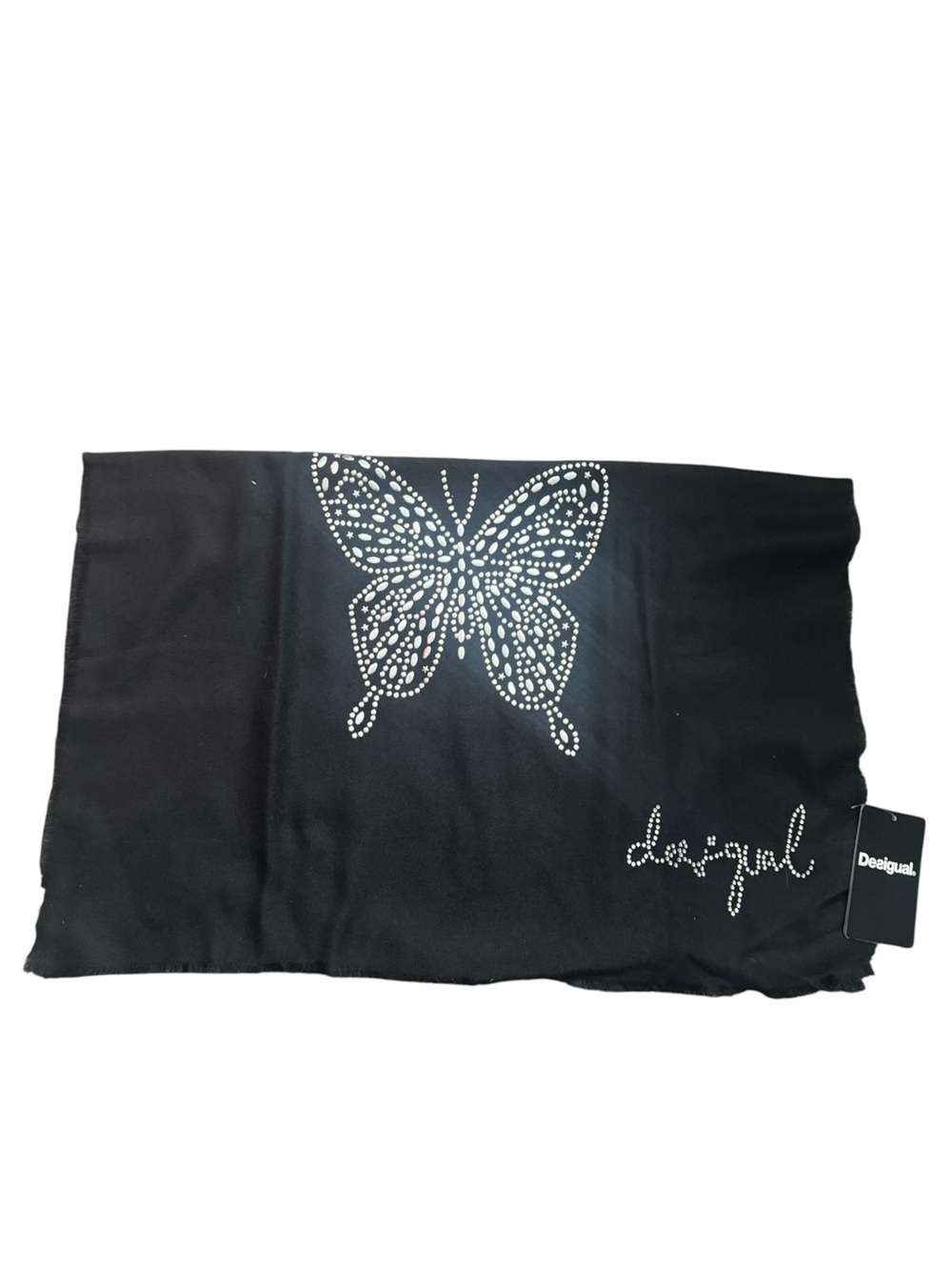 Desigual Black Rhinestone Butterfly Scarf